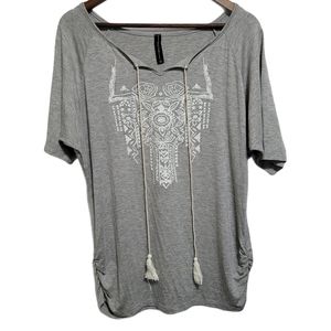 Yuni Los Angeles Floral Gray Shirt Sz XL
